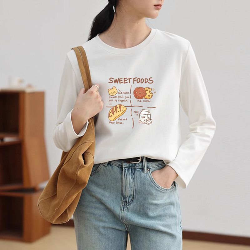 COD เสื้อทีเชิ้ตแขนยาวรุ่นใหม่ พิมพ์ลาย สไตล์เกาหลี แบบหลวม ใส่สบาย