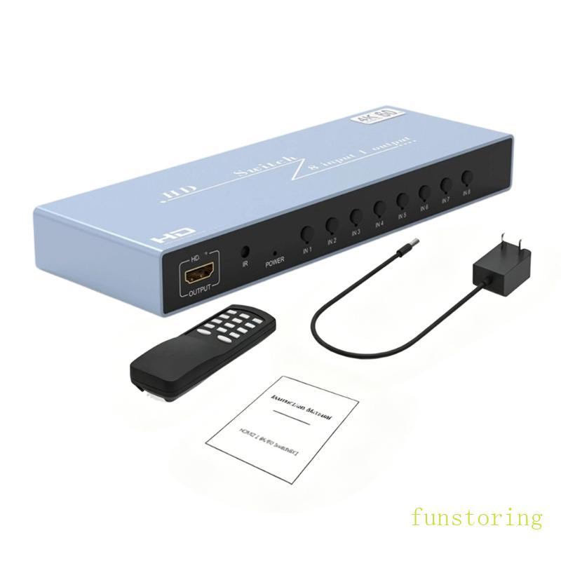 FUN อัจฉริยะ HDTV Switcher 8 พอร์ต 4K60FPS HDR10 8 in 1 out Splitter รองรับการออกแบบอลูมิเนียมสําหรั
