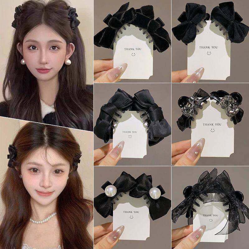เซตอุปกรณ์จัดแต่งทรงผม 2 ชิ้น: โบว์ขนาดเล็กและคลิปหน้าผาก สำหรับผูกผมเรียบเนียน