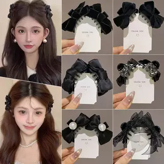 เซตอุปกรณ์จัดแต่งทรงผม 2 ชิ้น: โบว์ขนาดเล็กและคลิปหน้าผาก สำหรับผูกผมเรียบเนียน