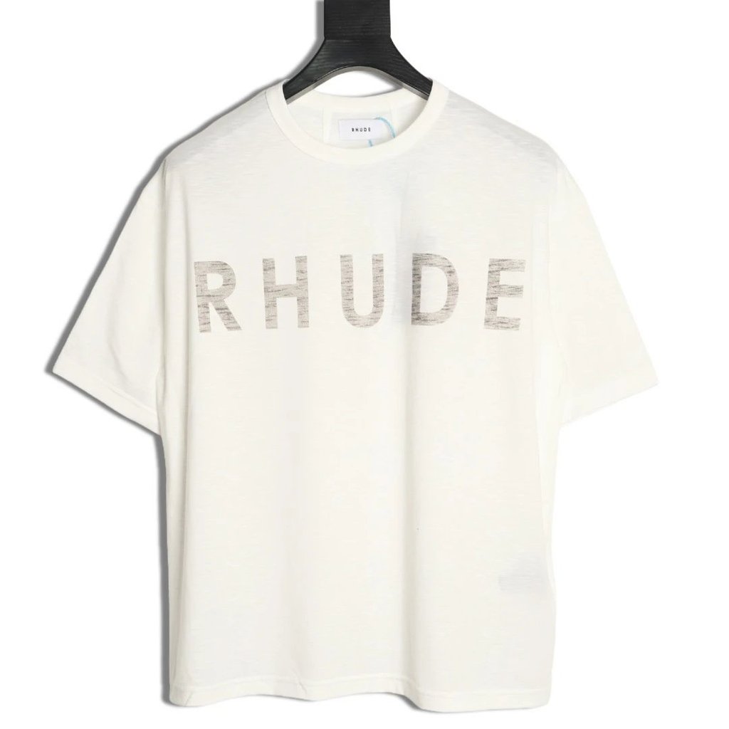 เสื้อยืดแขนสั้นพิมพ์ลายโลโก้ RHUDE แบบเรียบง่าย