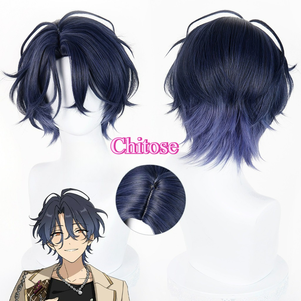 Ensemble Stars ES Tsuzura Chitose คอสเพลย์วิกผม 30 ซม.สั้นสีฟ้าผสมวิกผมสังเคราะห์ทนความร้อนสําหรับอะ