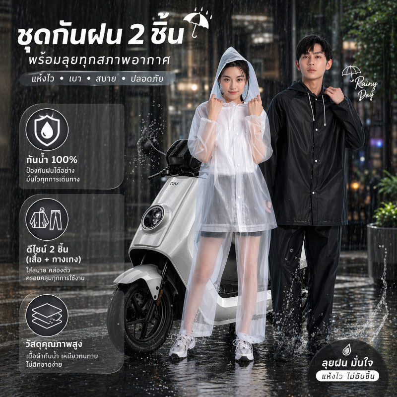 COD เสื้อกันฝน EVA ชุดกันฝน กันน้ำ ไม่อบอ้าว ใส่สบาย น้ำหนักเบา มีหลายสี