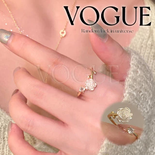 Vogue🌟พร้อมส่ง🌟 แหวนปรับขนาดได้ ลายกุหลาบขาว มีเพชร เหมาะสำหรับผู้หญิง สวยน่ารัก (BRL-33)