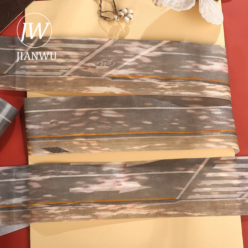 JIANWU 67 มม.* 5 เมตร Vintage Road Shadow ภูมิทัศน์วัสดุ Collage Scrapbooking PET เทป Creative DIY Journal เครื่องเขียน