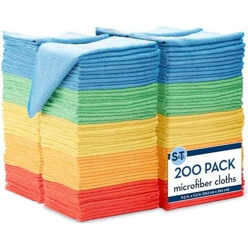 S&T INC. 50 Pack Microfiber Cleaning Cloth, Bulk Towels for Home, Reusable Microfiber Towels for Car