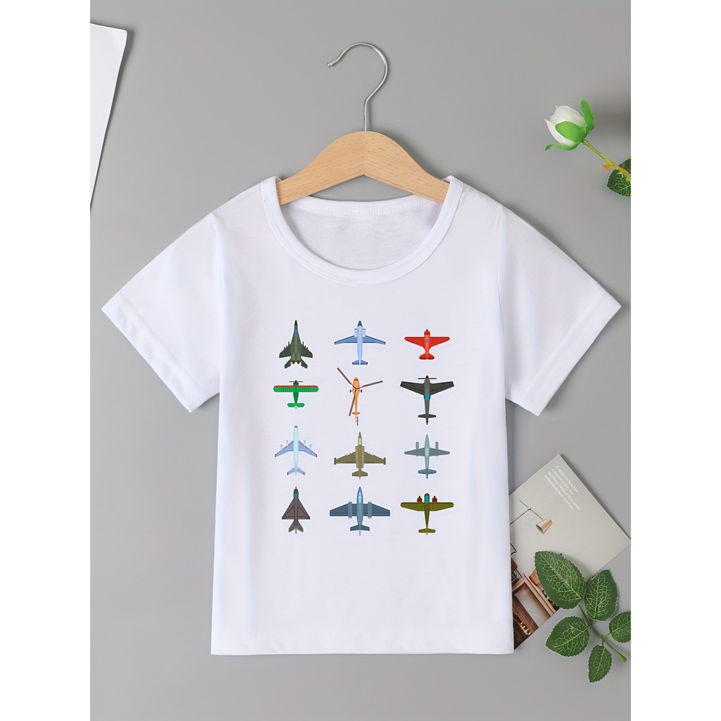 เสื้อยืดแขนสั้นพิมพ์ลายเครื่องบิน สำหรับการเรียนรู้