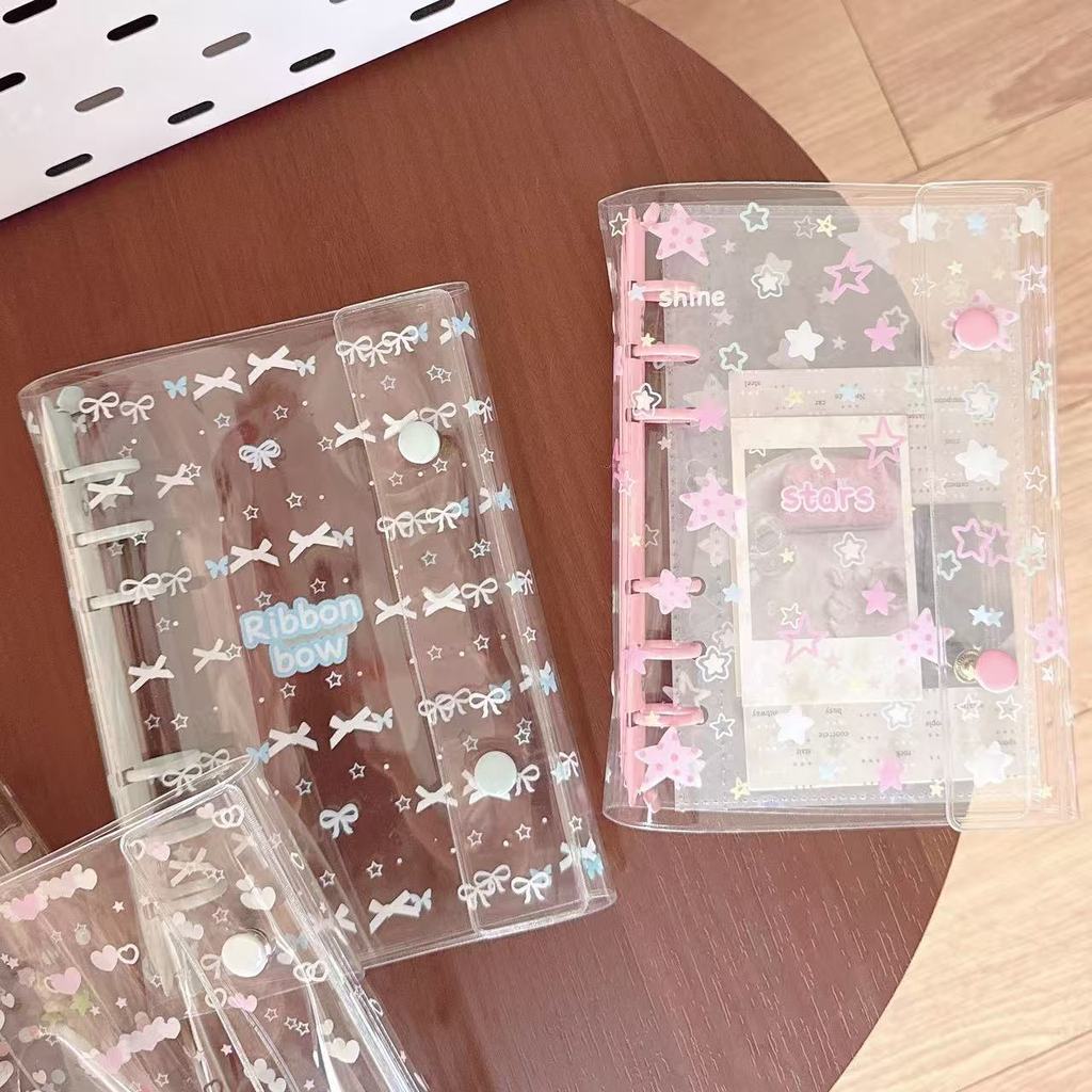 A6 หลุมโปร่งใส PVC หลวม Leaf Ring Binder โน้ตบุ๊คอัลบั้มรูป