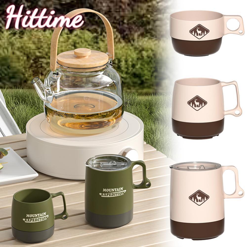 HITTIME ถ้วยน้ํากลางแจ้งแบบพกพา Camping Picnic Travel แก้วกาแฟถ้วยพลาสติกเป็นมิตรกับสิ่งแวดล้อมสําหรับใช้ในบ้าน F6P3