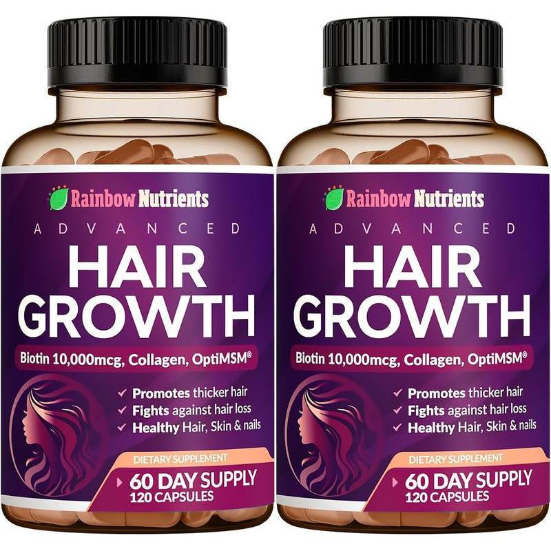 24 ใน 1พรีเมี่ยมการเจริญเติบโตของเส้นผมวิตามิน 2 ชิ้นแพ็ค | Biotin 10,000mcg, คอลลาเจน, Patented Opt