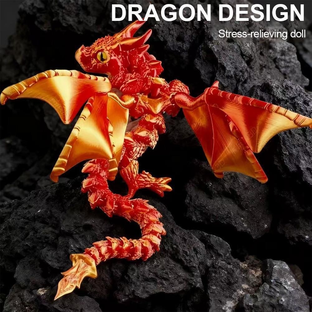 3d พิมพ์มังกร Double Horned Flying Dragon Multi Joint ยืดหยุ่นเคลื่อนย้ายได้เครื่องประดับจําลอง K7k4