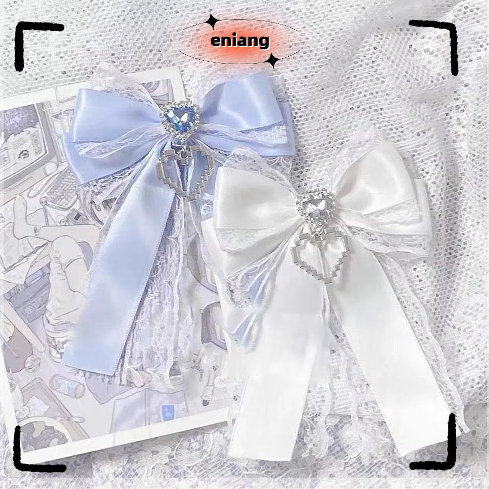 ENIANG 1/2 PCS ชุดอุปกรณ์โบว์ริบบิ้น พร้อมติดเพชร และหัวใจ блинг สำหรับผมสไตล์ Lolita