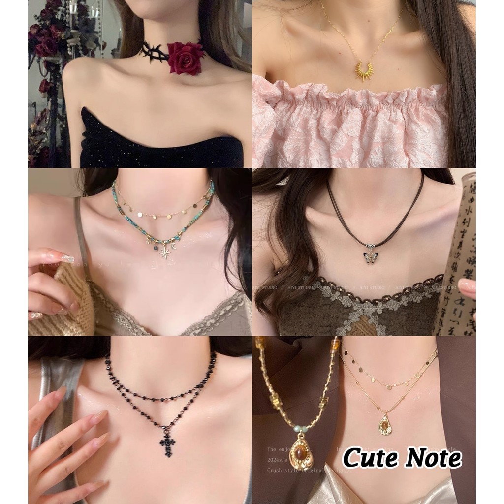 MAWAR น่ารักหมายเหตุ 2 ชั้นสร้อยคอสร้อยคอ Rose Butterfly Star Motif ผู้หญิงอุปกรณ์เสริมสไตล์หวาน Coo