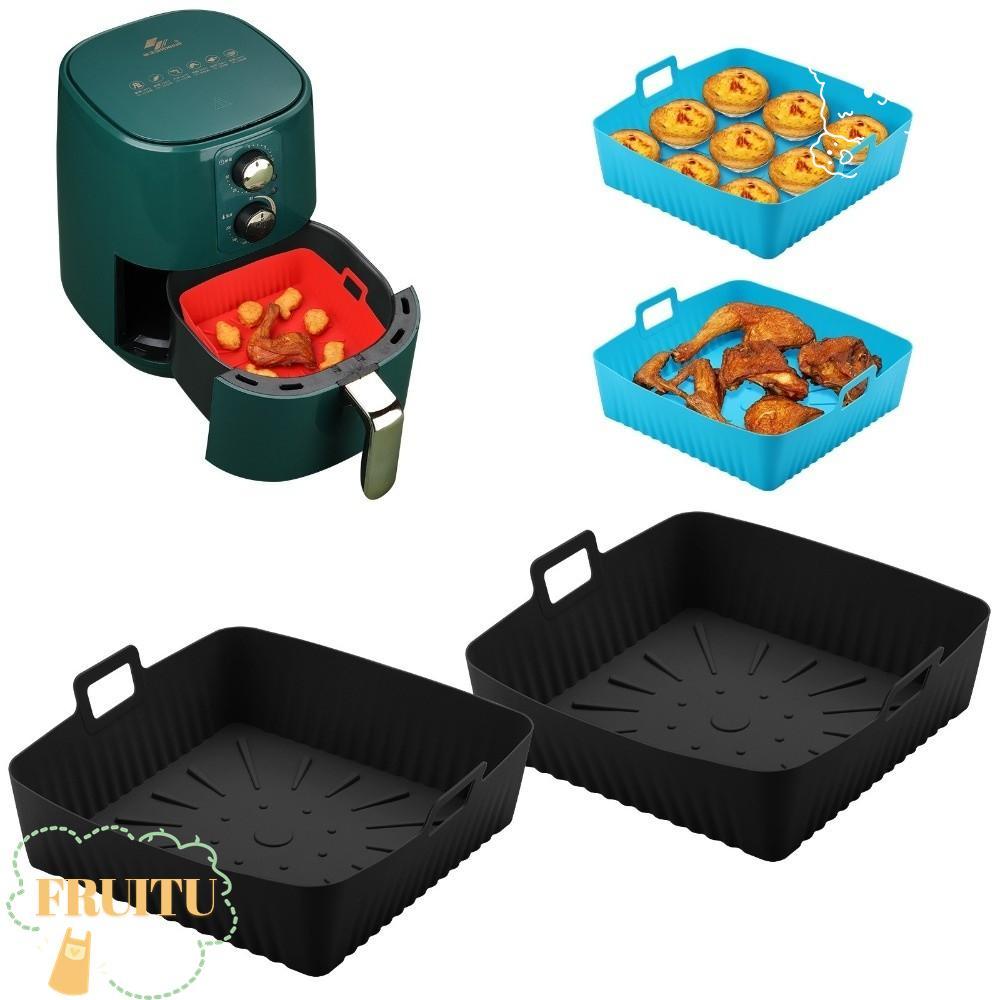 FRUITU Air Fryer Liners, 9" ขนาดใหญ่พร้อมที่จับถาดอบ,ซิลิโคนแบบใช้ซ้ําได้ทนความร้อน Air Fryer Lining