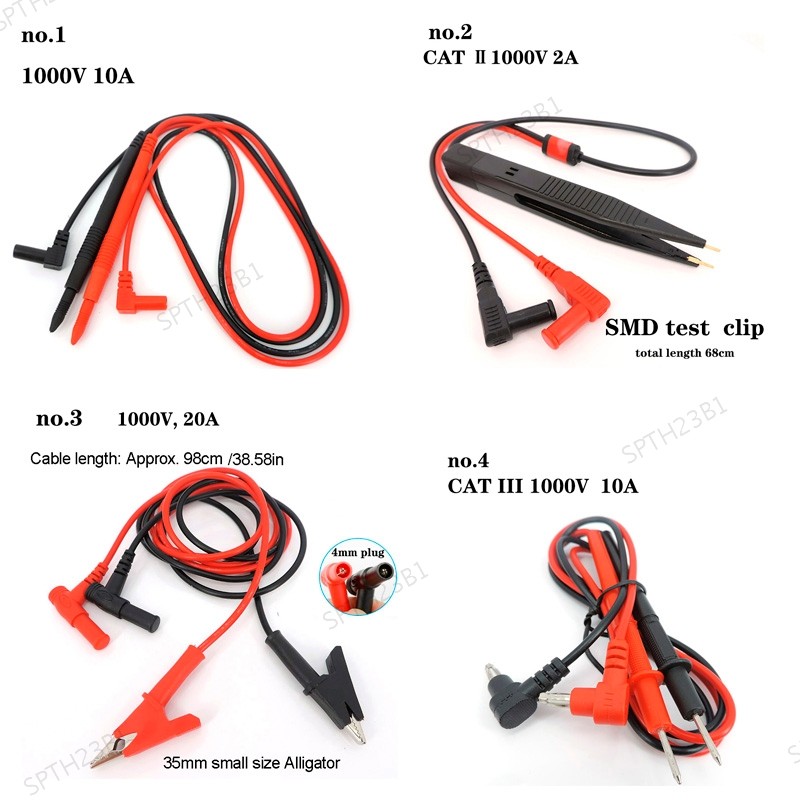 ดิจิตอล 1000V 2A 10A 20A Thin Tip มัลติมิเตอร์หลายเมตรทดสอบสาย Probe ลวดปากกาเครื่องทดสอบ 4 มม.กล้วย end เครื่องมือ TH23B1