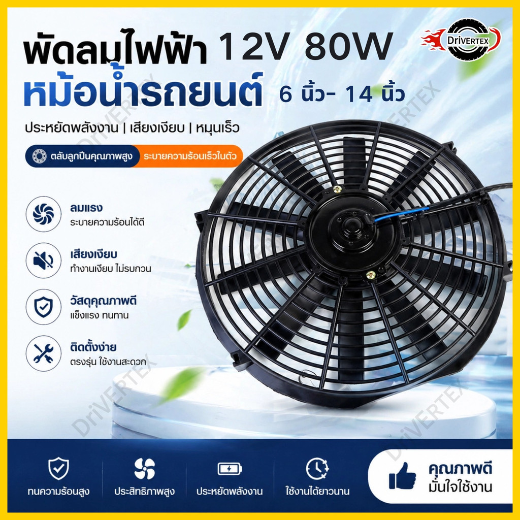 พัดลม 6 นิ้ว- 14 นิ้ว 12V 80W โวลต์ เป่า สลับใบได้ สลับขั้ว ดูดได้  ลมแรง ระบายความร้อน โซล่าเซลล์ ระบายอากาศ