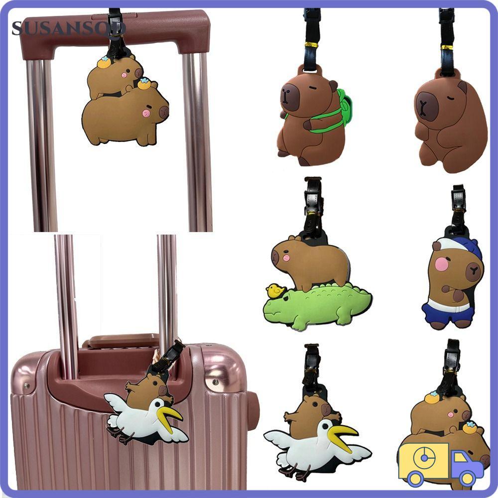 SUSANSQD แท็กกระเป๋าเดินทาง,ซิลิโคนอ่อนนุ่มการ์ตูน Capybara ป้ายกระเป๋าเดินทาง,ของขวัญออกแบบสร้างสรรค์แขวนป้ายคณะกรรมการชื่อที่อยู่ Tel Baggage แท็กอุปกรณ์การเดินทาง