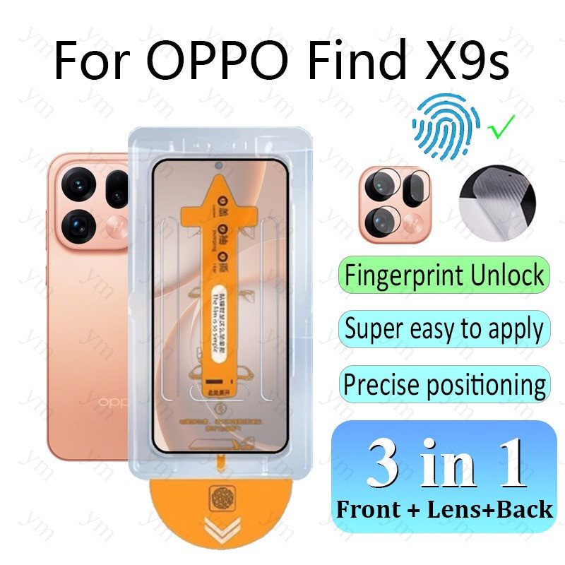 3 in 1 ฟิล์ม ฟิล์มกระจก OPPO Find X9s HD One-คลิกกระจกนิรภัยป้องกันหน้าจอลายนิ้วมือปลดล็อคฝุ่นฟรีสําหรับ OPPO ค้นหา Find X9 X9s Pro Ultra เลนส์กล้องฟิล์มคาร์บอนไฟเบอร์