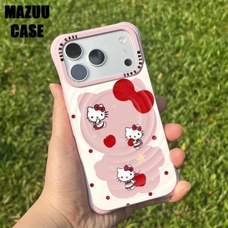 เคสไอโฟนแม่เหล็ก ลอนคลื่น มุมหนากันกระแทก ซิลิโคนชมพู ลายตัดกรอบHelloKitty iPhone 17 16 15 14 13 Pro Max Plus