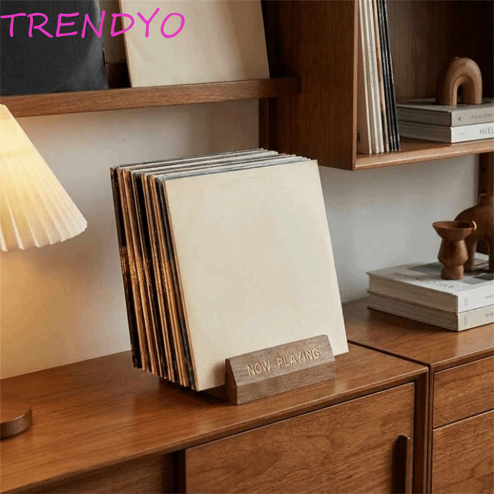 TRENDYO ที่วางโชว์อัลบั้ม, ที่วางแผ่นเสียงไวนิลไม้สําหรับตกแต่ง, ขาตั้งซีดีเรียบง่ายธรรมชาติอเนกประสงค์สําหรับห้องนั่งเล่น