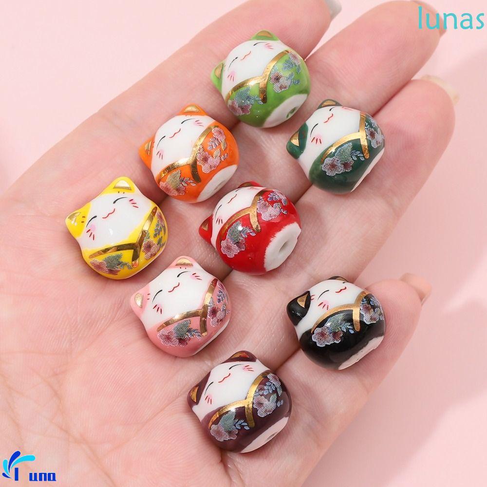 LUNASOL ลูกปัดแมว พลูตัส, สร้อยคอสร้อยข้อมือ Makeing Maneki-eko ลูกปัด, แฟชั่นแมวเซรามิค Handmade DI