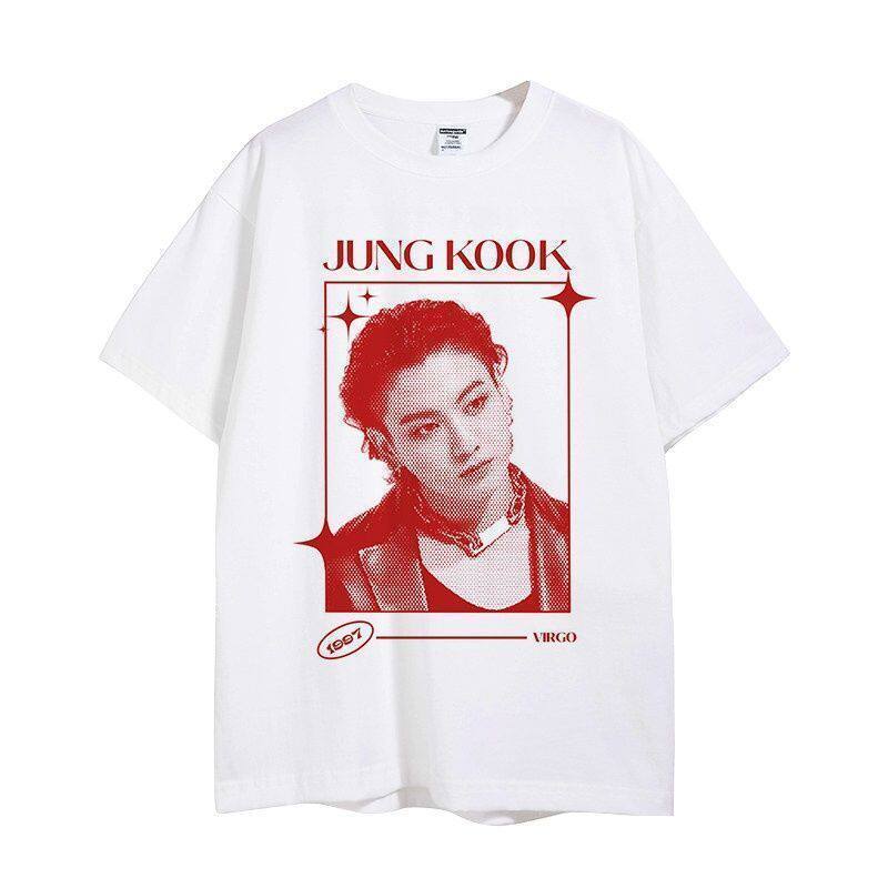 BTS นาจุงกุก Jun Kook เสื้อเชิ้ตแขนสั้น t เสื้อ t-shirt เสื้อผ้าสไตล์ไอดอลเกาหลีทำจากผ้าฝ้ายแท้ tee 