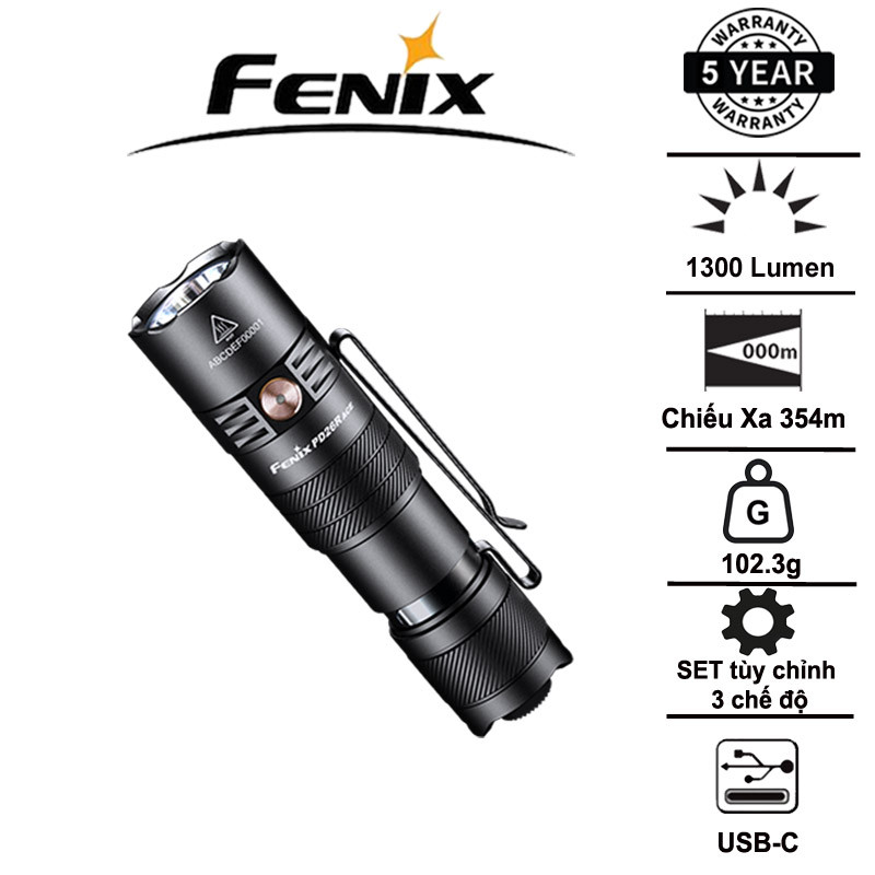 Fenix PD26R ACE – ไฟฉายยุทธวิธี EDC ขนาดกะทัดรัดพร้อม 1300 ลูเมน ระยะลําแสง 354 ม.