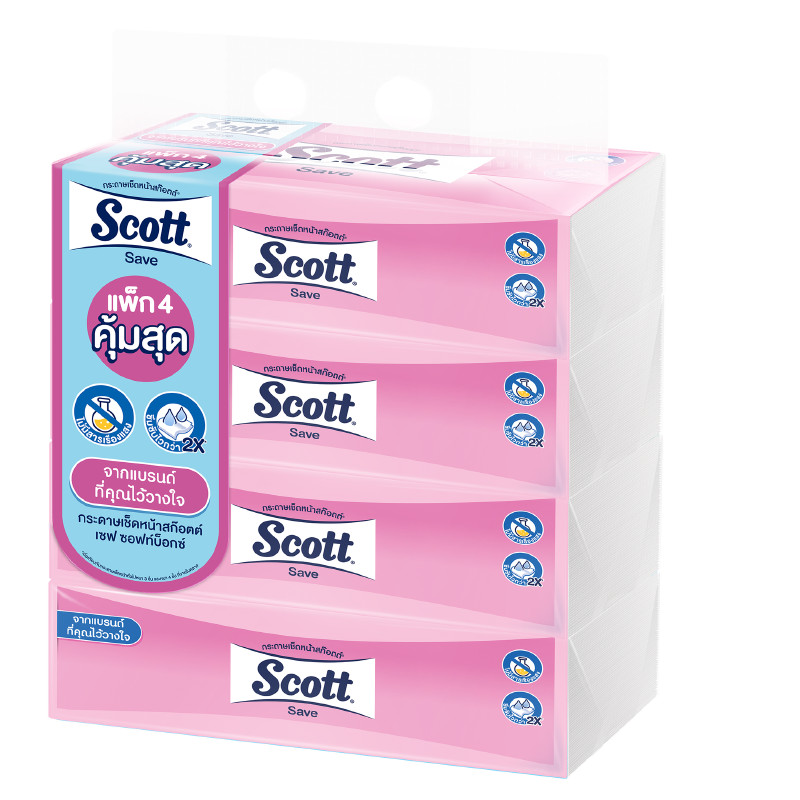 SCOTT กระดาษเช็ดหน้า Save Soft Box 160 แผ่น แพ็ค 4 ห่อ