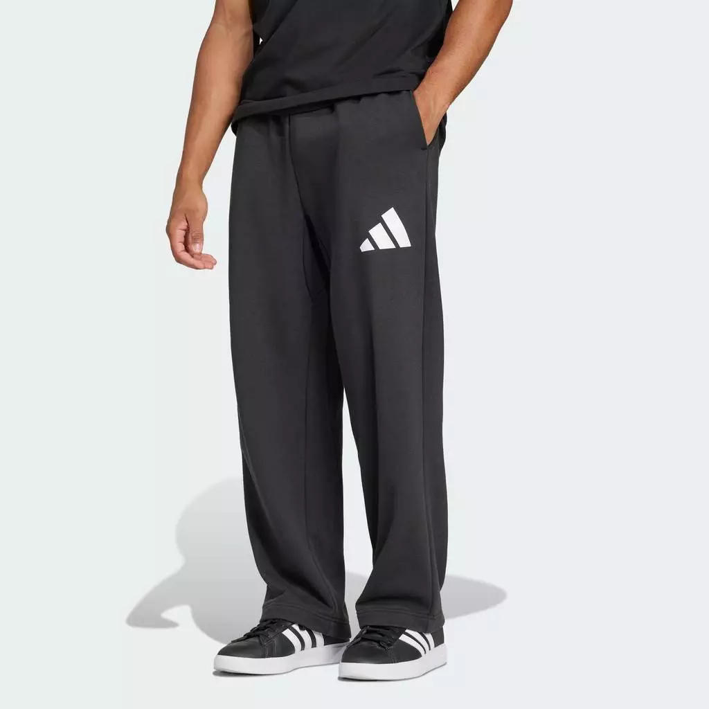 adidas ไลฟ์สไตล์ กางเกงขายาว Essentials Wide Leg 3 Bar Logo ผู้ชาย สีดำ JF3604