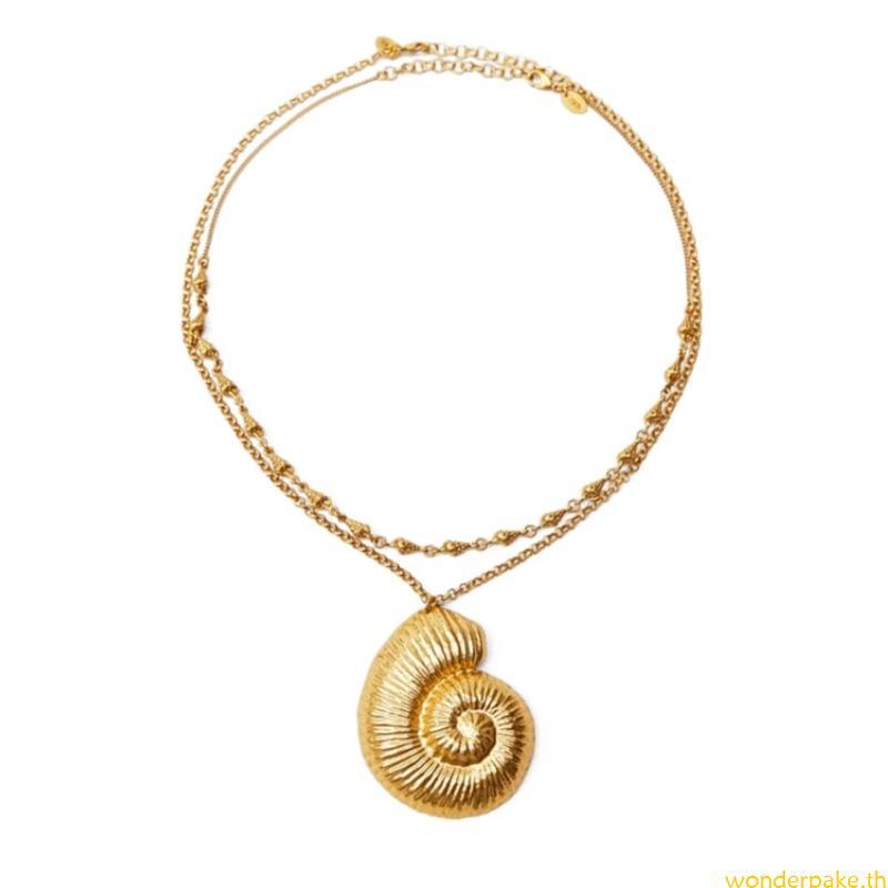 Wonder Gold สี 2 ชั้น Conch จี้สร้อยคอผู้หญิง Egirls y2k เครื่องประดับคอ
