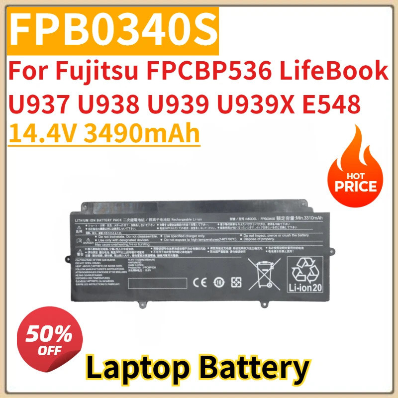 แบตเตอรี่แล็ปท็อป 14.4V 3490mAh FPB0340S สําหรับ Fujitsu FPCBP536 LifeBook U937 U938 U939 U939X E548