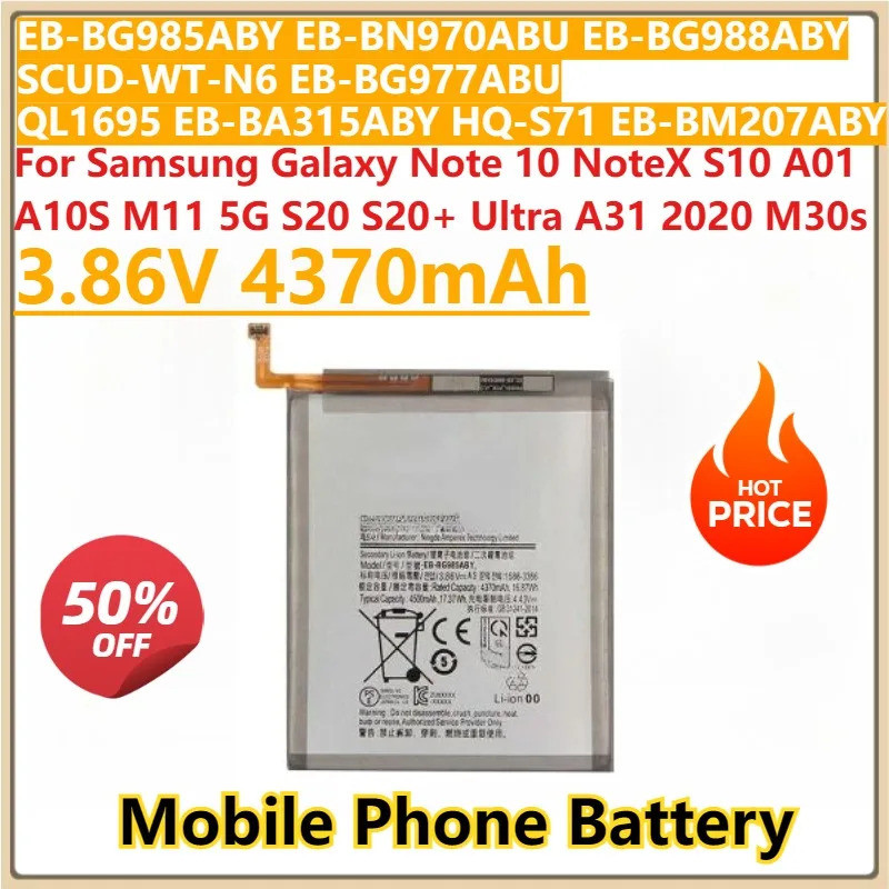 ใหม่ EB-BG985ABY แบตเตอรี่ 3.86V 4370mAh สําหรับ Samsung Galaxy หมายเหตุ 10 NoteX S10 A01 A10S M11 5