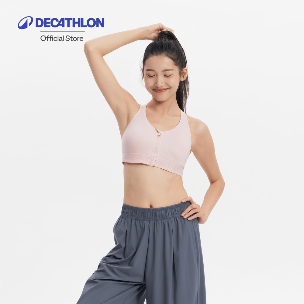 Decathlon Women'S High Support Zipped Sports Bra With Cups สปอร์ตบราแบบมีซิปสำหรับคาร์ดิโอ รุ่น 900 - Quartz Pink