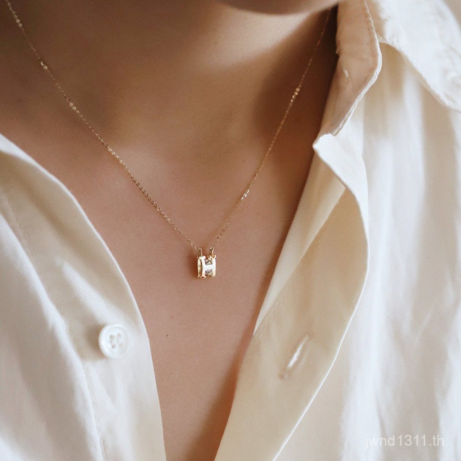 Niche s925 Simple h จี้เพชรจี้เข็มขัด Silver-Plated สไตล์ใหม่ Clavicle Light หญิงสามมิติหรูหรา k สร้