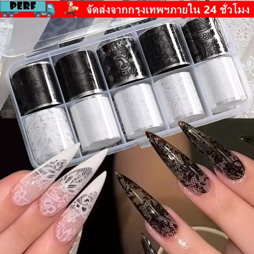 ดําเนินการ เล็บฟอยล์,เสือดาวพิมพ์สีดําสีขาวสติ๊กเกอร์ติดเล็บ,แฟชั่นเลื่อมผลลายลายลูกไม้ออกแบบกระดาษโอนเล็บ ทําเอง