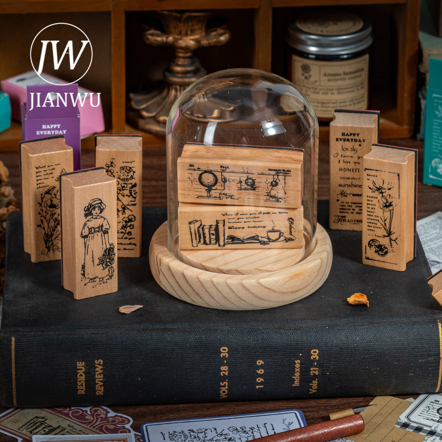 JIANWU Vintage พืชดอกไม้สาวหนังสือภูมิทัศน์วัสดุ Collage แสตมป์ไม้ Creative DIY Junk Journal เครื่องเขียน