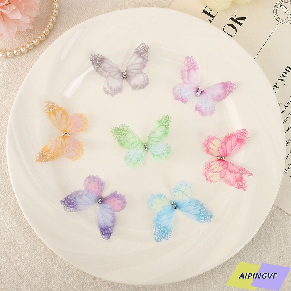 AIPINGVF 50 ชิ้นชีฟองผีเสื้อแพทช์ปัก,โปร่งแสง Double-layer Organza ผ้าผีเสื้อ Appliques,สีไล่โทนสีเสื้อผ้าเย็บแพทช์อุปกรณ์ผมเจ้าสาว