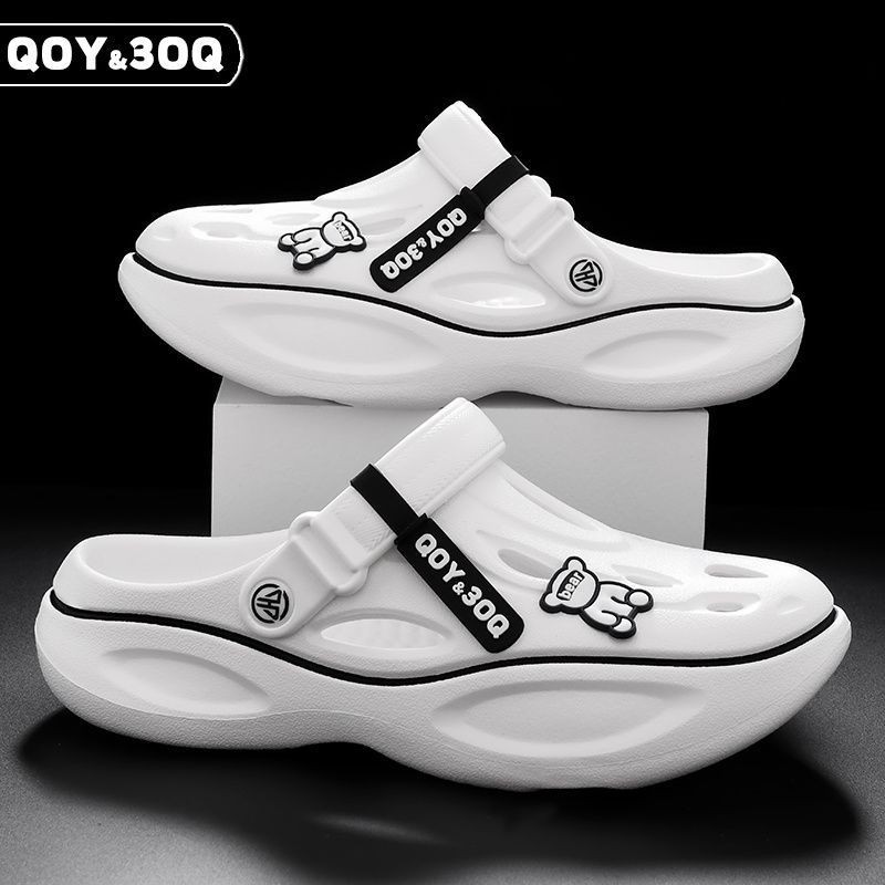 QOY3OQ Hole รองเท้าผู้ชาย Street Wear Shit-Stepping กลางแจ้งหนาSoled Anti-Slip Baotou รองเท้าแตะชายห