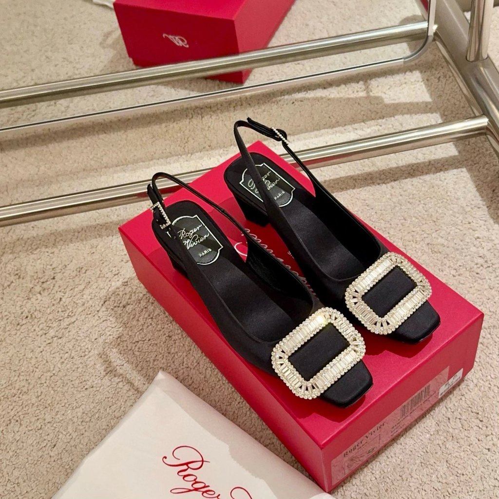 2025.7.8-4.5cn Heel Roger vivier RV Belle Diamond Buckle Back Strap รองเท้าส้นสูง
