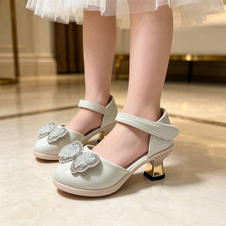 Fashion Princess heels Shoes leather sandals for kids girls Student Performance shoes