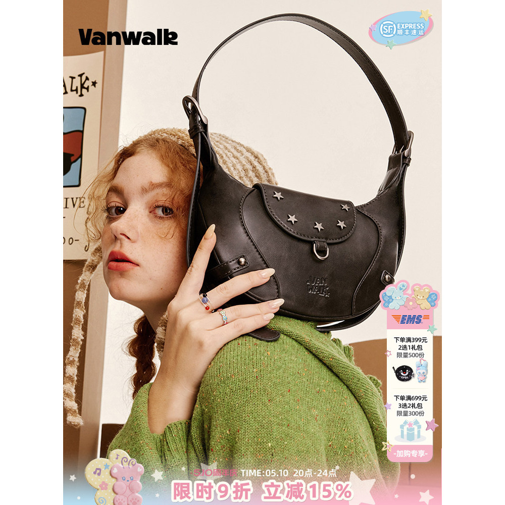 VANWALK Denim Series Original Retro Portable Messenger Bag New Style Girl Bag Commuter Niche Shoulde
