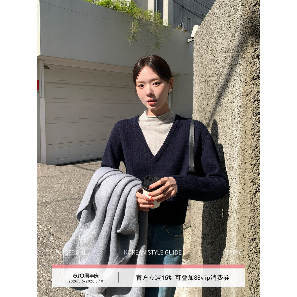 DH OFFICIAL ดอกไม้ใหญ่ [Kate Holiday Kate] เสื้อสเวตเตอร์ลําลองหลวมฤดูใบไม้ร่วงฤดูหนาวสไตล์เกาหลีสอง