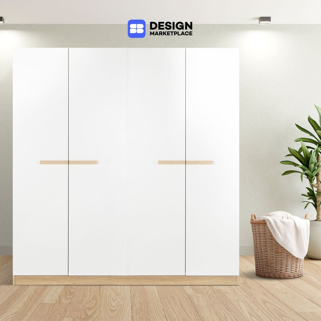 SB Design Square ตู้เสื้อผ้าบานเปิด 160 ซม. รุ่น Hanz สีไม้อ่อน (160x60x200)  แบรนด์ KONCEPT FURNITURE