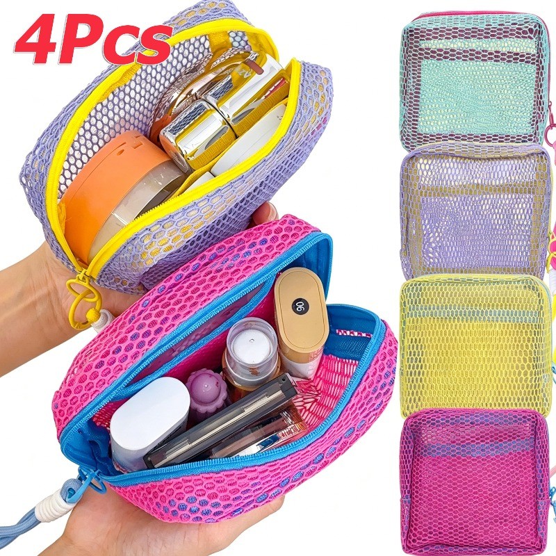 1/2/4 ชิ้น Color-Blocked Mesh Travel Organizer / Commuter Zipper กระเป๋าเครื่องเขียนนักเรียน