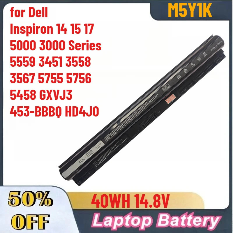M5Y1K 40WH/2700mAh แบตเตอรี่สําหรับ Dell Inspiron 14 15 17 5000 3000 Series 5559 3451 3558 3567 5755