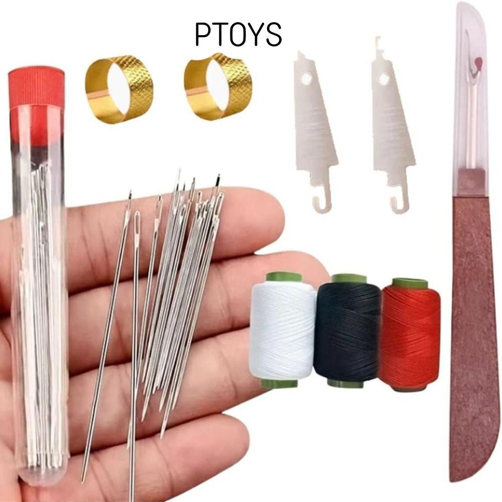 PTOYS 31/34/37PCS ด้ายเข็มเครื่องมือซ่อมรถยนต์,เย็บผ้าง่ายด้วยเข็มด้านบนชุดเครื่องมือ,ทนทานผ้าห่มอเนกประสงค์เข็มเย็บผ้าสําหรับผ้านวมเย็บผ้า