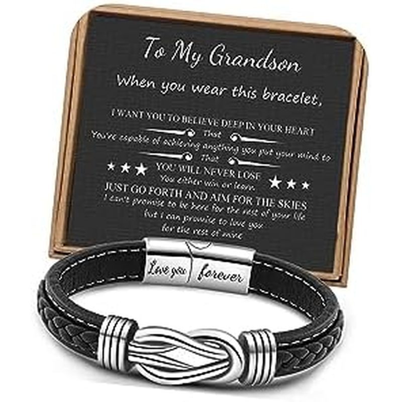 𝗞𝗻𝗼𝘁 𝗕𝗿𝗮𝗰𝗲𝗹𝗲𝘁 𝗚𝗶𝗳𝘁𝘀 𝗳𝗼𝗿 𝗠𝗲𝗻 Brown Braided Leather Stainless Steel Infinity Bracelets Lettering Love 