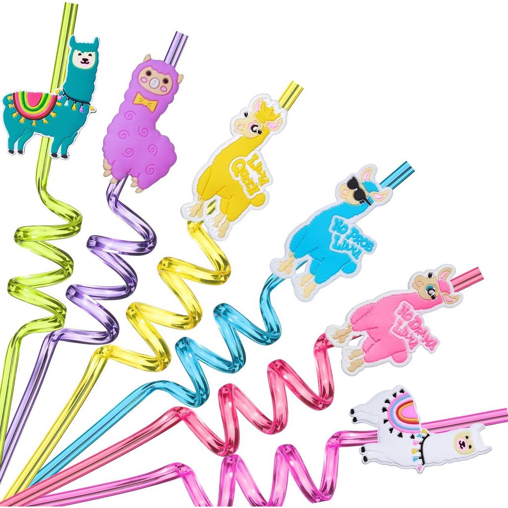 24 Llama Straws Party Favors สําหรับ Llama Alpaca Birthday Party Supplies ตกแต่ง, 2 แปรงทําความสะอาด