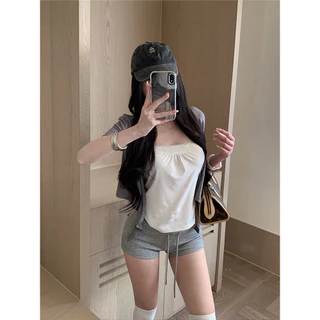 Vogue🌟พร้อมส่ง🌟 เสื้อคลุมแขนสั้น+เกาะอก ได้สินค้า2ชิ้น ใส่สบายยืดตามตัว (FY8306)