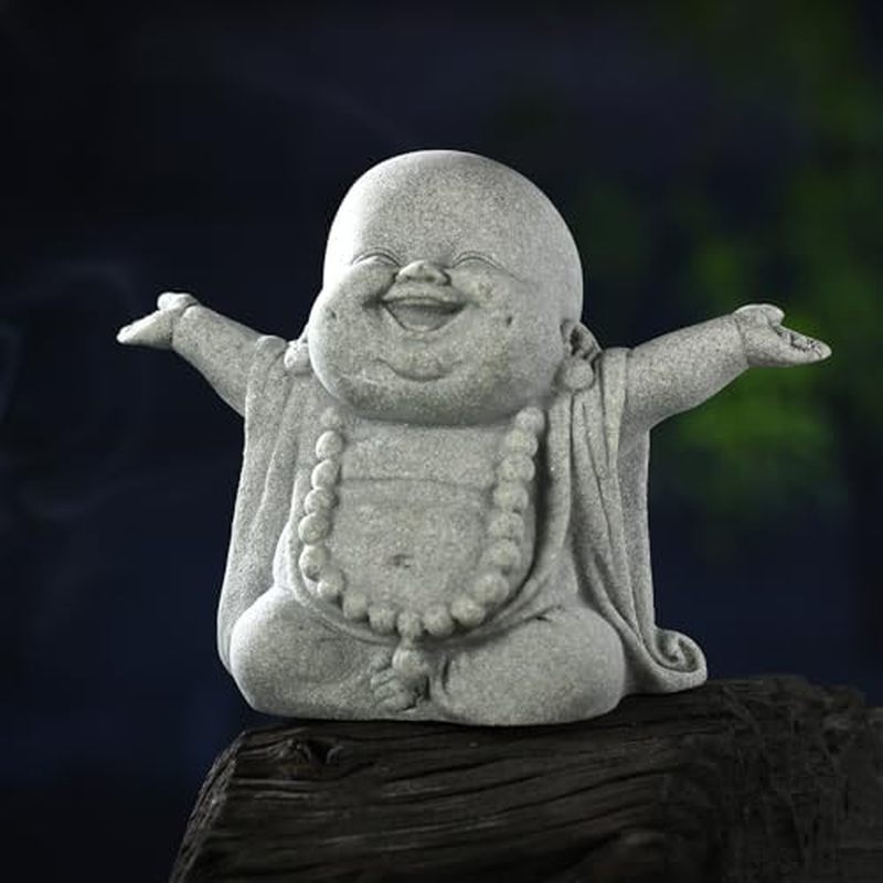 Praying Jizo Monk เครื่องประดับรูปปั้น Feng หินตกแต่งบ้านความมั่งคั่ง